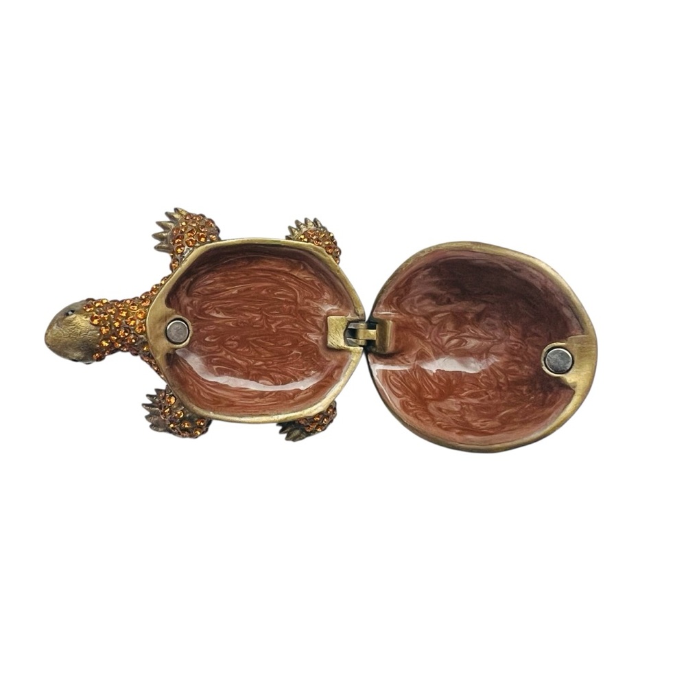 Vintage Crystal Jeweled Turtle Hinged Trinket Box - Picture 6 of 6